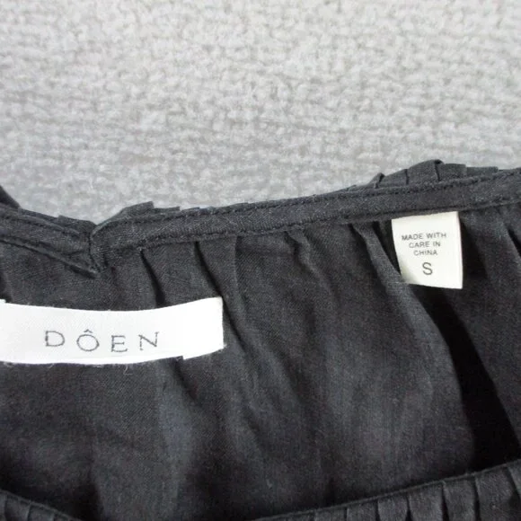 DOEN Samara Top Womens Small Black Ramie Tencel Blend Lace Ruffles Puff Sleeve - Picture 8 of 14